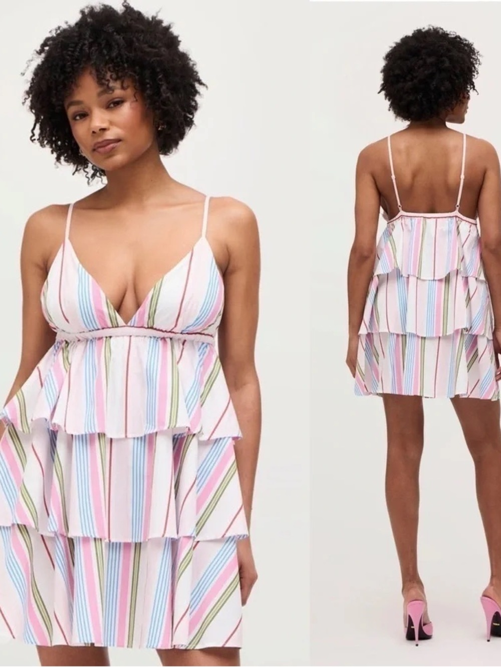 Hill House Striped Tiered Ruffle Mini Dress in Pastel Multicolor